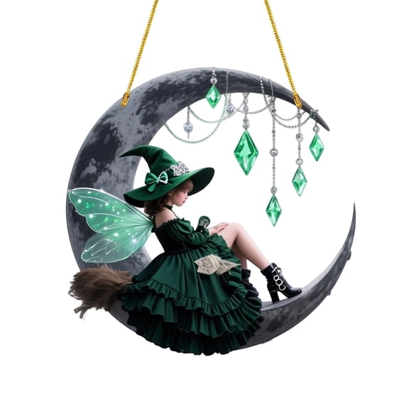 Lilixerw Moonlight Witch Acrylic Window Hanging Decor,Halloween Pendant Wall Art Decor,for Party and Room Ornament