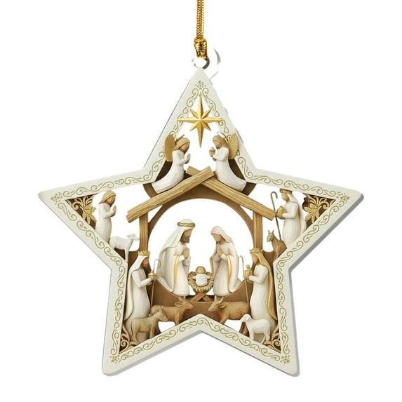 Lilixerw Nativity Theme Christmas Star Ornament with Holy Family Scene,Acrylic Christmas Tree Topper for Religious Holiday Decor,Christian Keepsake,3.94Inch