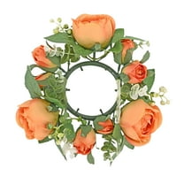 Lilixerw Orange Artificial Rose Candle Wreath for Valentine‘s Day Wedding Table Decor,7.87 Inch Spring Festival Candle Cup Wreath Decor with Fake Rose