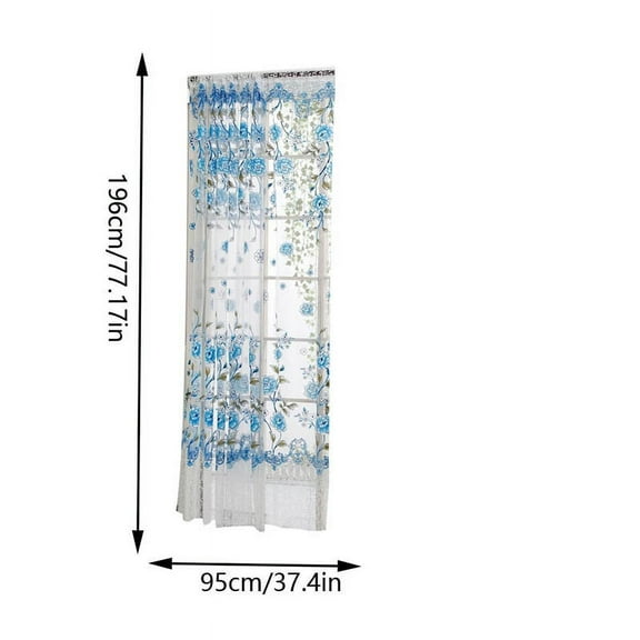 Lilixerw Peony Sheer Window Curtain for Bedroom,Floral Embroidered Gauze Valance Curtain for Living Room,Lace Cafe Curtain Panel,Blue