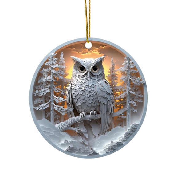 Lilixerw Personalized Owl 2D Ornament,3Inch Christmas Round Acrylic Car&Tree Decor for Owl Lovers,Holiday Gifts,Xmas Hanging Decor
