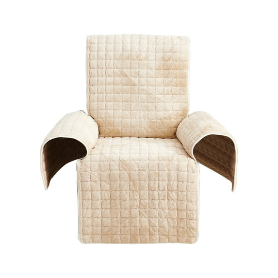 Lilixerw Plush Velvet Recliner Chair Cover with Nonslip Elastic Straps,Waterproof Furniture Protector for Pets and Stains,Universal Fit for Sofas and Couch,Machine Washable,Beige,20.87x74.8 Inch