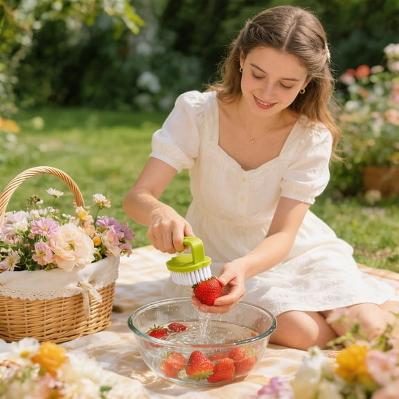 Lilixerw Potato Scourer Brush,Vegetable Brush,Apple Shape Scrubber,for Potatoes,Carrots,Fruits,Ergonomic Handle,Plastic,Green