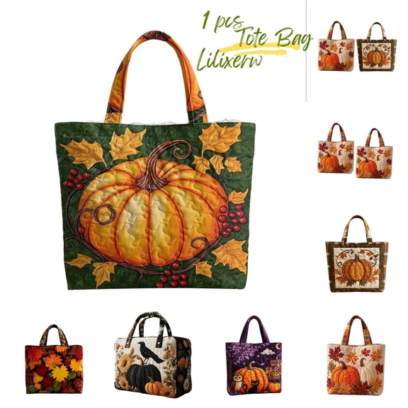 Lilixerw Pumpkin Shoulder Bag with Berry Vine Pattern, 14.96x13.78 inch, for Thanksgiving, Halloween, Autumn, Fall, Harvest, Holiday, Party Decoration