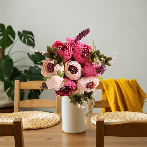 Lilixerw Realistic Artificial Peony Flower,Fake Peony Silk Hydrangea Bouquet Decor,Festive Floral Arrangement for Vase,Wedding,Party,Table,Office,15.75 Inch,Dark Pink