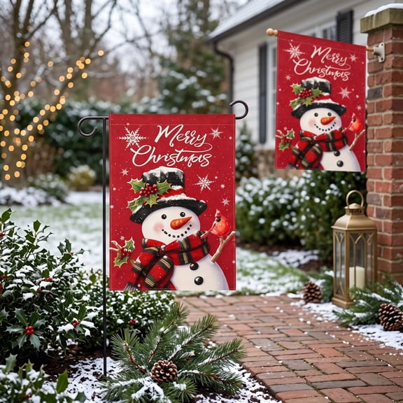 Lilixerw Red Christmas Garden Flag 12x18 inch Snowman Cardinal Yard Flag, Double Sided Holiday Outdoor Flag for Porch Lawn Patio Decorations