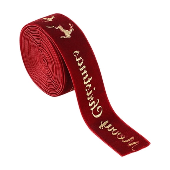 Lilixerw Red Flocked Velvet Christmas Ribbon with Gold Foil Letter & Deer Print,78.74In Decorative Ribbon for Xmas Tree Decor,Gift Wrapping,Festive Crafts Supplies