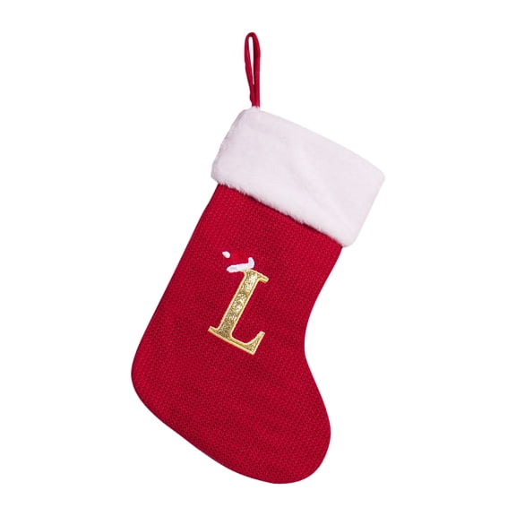 Lilixerw Red Knitted Christmas Stocking with Embroidered Letter,Festive Gifts Bag for Candy & Toys,Xmas Party Decor for Fireplace & Tree,11.8x8.3 Inch,Letter L
