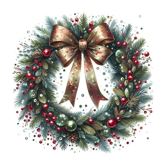 Lilixerw Removable Christmas Wall Decals,Pine Branches Pinecones Bows Wreath Stickers for Home Holiday Decor on Door Window Wall,14.5x14.5Inch