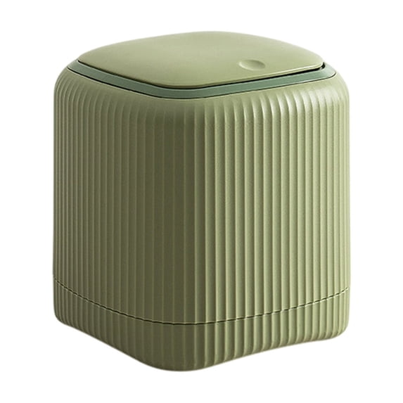 Lilixerw Ribbed Desktop Trash Can, Press‑Lid Small Waste Bin for Countertop Bedside Table Decoration, Compact Square Mini Trash Container for Dorm Office Indoor Use, 5.3x5.3x5.7 inch