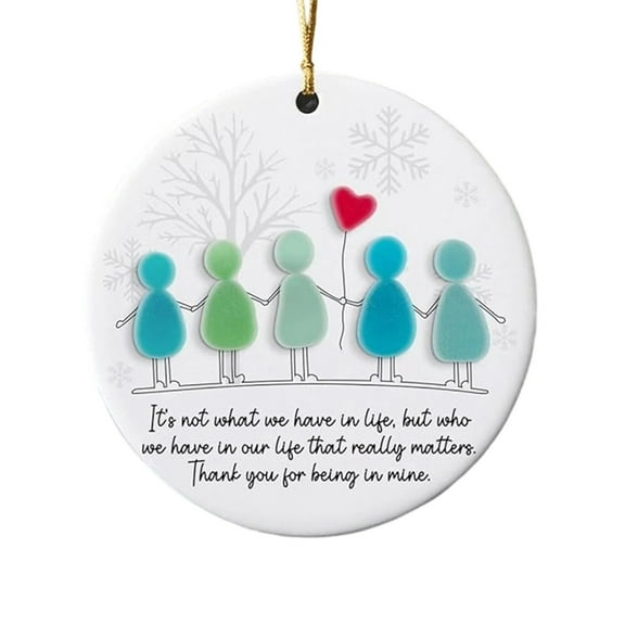 Lilixerw Round Sea Glass Friendship Decoration,Timeless Keepsake - Christmas Pendant,Xmas Hanging Ornaments for Friends or Lovers,3.15 inch