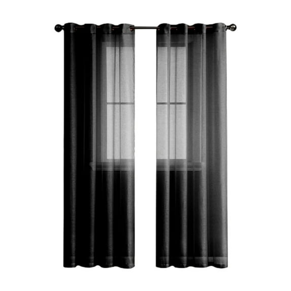 Lilixerw Sheer Curtains for Living Room,Solid Color Vertical Window Curtains for Bedroom,Farmhouse Curtains for Dining Room,2 Panels,Black