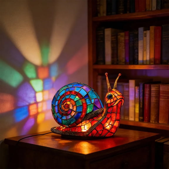 Lilixerw Snail Stained Glass Lamp,Cute Animal Art Statue Night Light,3D Snail Table Lamp,Retro Stained Resin Tabletop LED Night Light,Fun Gift for Family