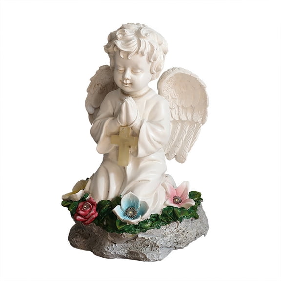 Lilixerw Solar Angel Pray Statue Lamp with Cross,Outdoor/Indoor Solar Powered Resin Angel Light,Auto On/Off & Waterproof for Garden,Patio,Yard,Pathway,Tabletop Spring Decor,9x5.9x5.9 in