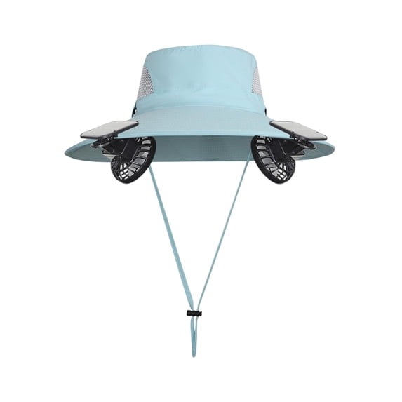 Lilixerw Solar Powered Breathable Fan Hat with 2 Removable Fans Outdoor Coolings Wide Brim Sun Hat for Outdoor Fishing,Hiking Gardening,USB Solar Charging,Blue