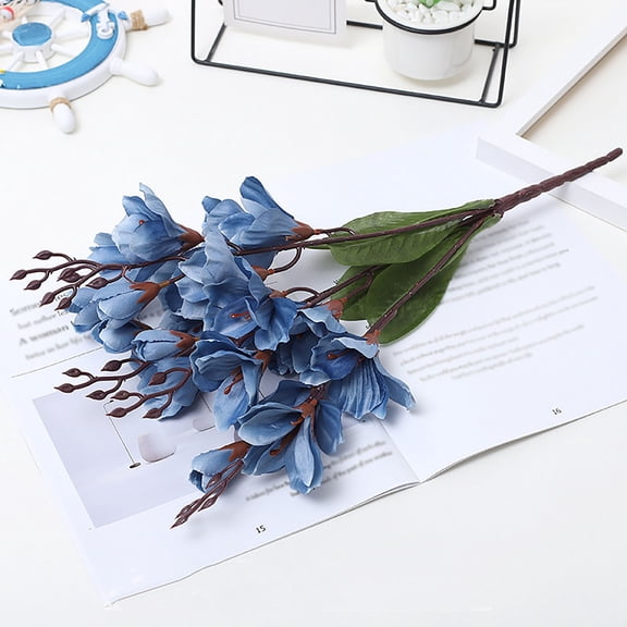 Lilixerw Spring Artificial Magnolia Flowers,Realistic Silk Faux Blooms for Home Decor,Bouquet,Wedding,Party,Table Centerpiece,Vase Fillers,Long-Lasting Floral Arrangement,17.3 in,Blue