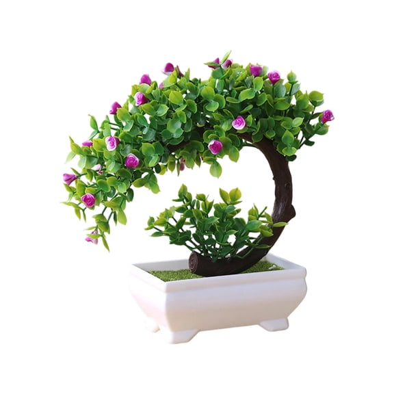 Lilixerw Spring Artificial Potted Plant,Realistic Mini Tree with Purple Flowers,Bendable Stems,for Home,Desk,Table,Window Decor,7.87x7.87 Inch