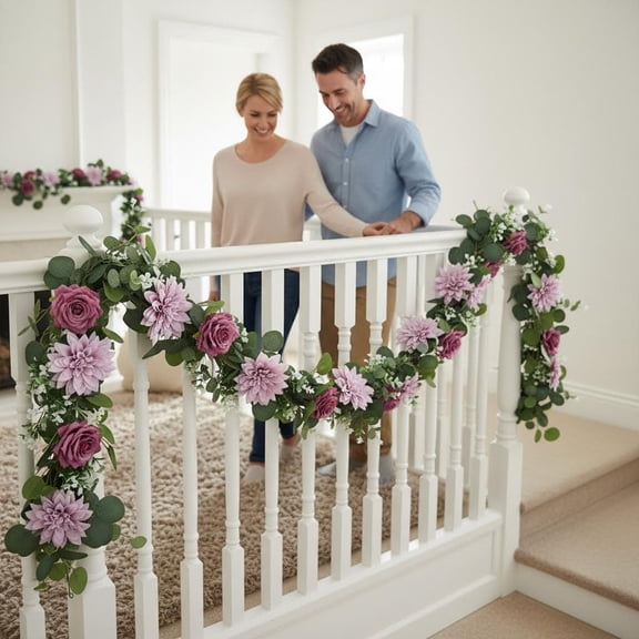 Lilixerw Spring Artificial Rattan Flower Garland,70.87 in Wedding Vine Home Decor,Faux Eucalyptus Garlands with Leaves,for Wedding Arch,Backdrop,Table Runner,Home & Party Decor,Purple