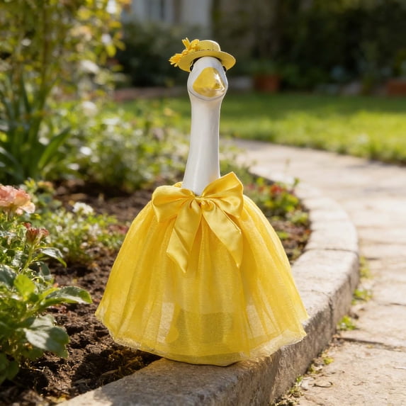 Lilixerw Spring Summer Goose Outfits Seasonal Cute Porch Goose Clothes with Bow & Hat,All Seasons Holiday Spring Goose Statue Costumes for 23" Cement Statue Garden Patio Outdoor Decor,Yellow