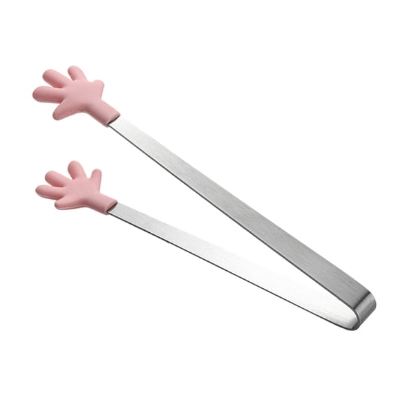 Lilixerw Stainless Steel Mini Hand Pattern Tongs,Snack & Dessert Tongs with Silicone Anti-Skid Grip for Ice,Candy,Chips,Kitchen and Party Serving Tool,5.7 Inches,Pink