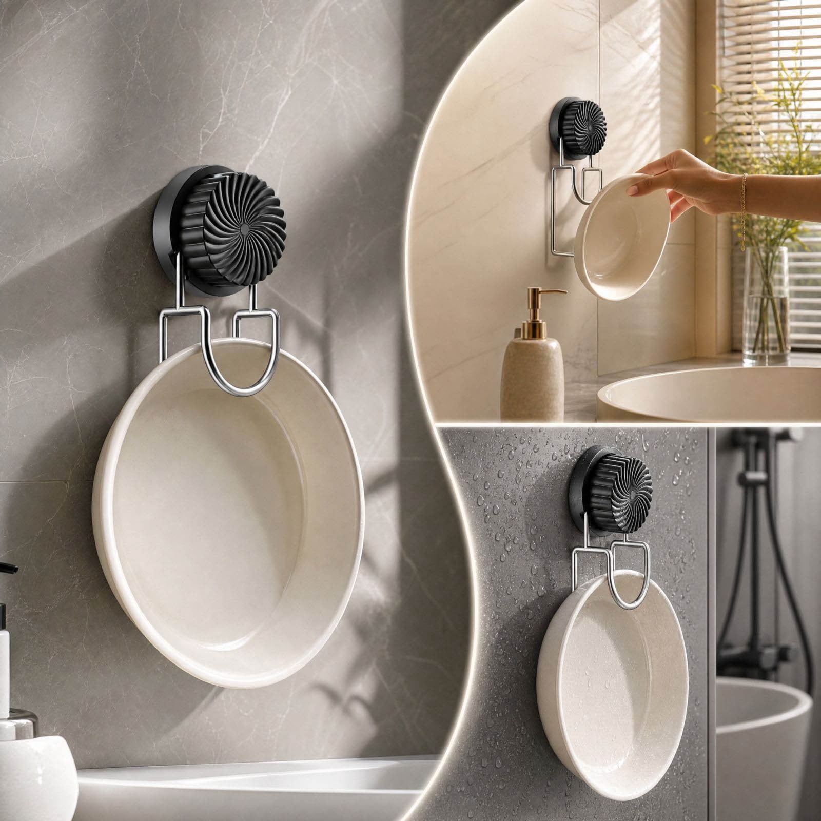Lilixerw Suction Cup Basin Hanging Hook, Black Swirl No Drill Wall ...