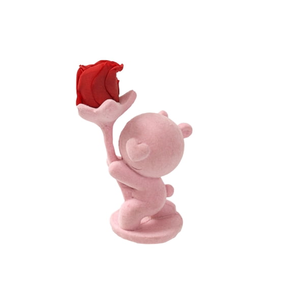 Lilixerw Valentine Bear Hold Rose Statue Ornament,Artificial Flower Home Festive Decor,for Living Room,Desk,Shelf,Anniversary Gift,4.33×1.97×1.97in,Pink