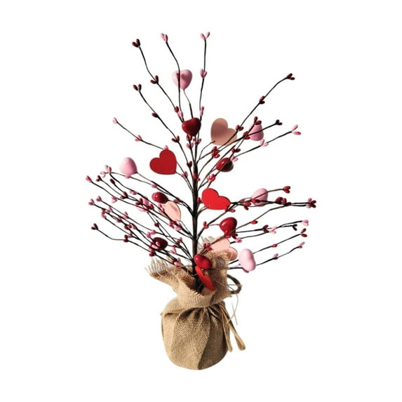 Lilixerw Valentine's Day Love Heart Red Berries Small Tree,17.72 Inch Romantic Tabletop Decor with Adjustable Branches for Home Centerpiece,Wedding,Gifts