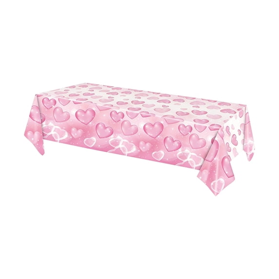 Lilixerw Valentine's Day Love Heart Tablecloth,Heart Rose Pattern Waterproof Table Cover,Disposable & Reusable Plastic Tablecloth for Romantic Dinner,Proposal,Anniversary,54x72 Inch