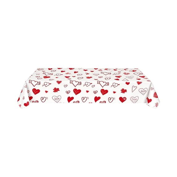 Lilixerw Valentine's Day Love Heart Tablecloth,Heart Rose Pattern Waterproof Table Cover,Disposable & Reusable Plastic Tablecloth for Romantic Dinner,Proposal,Anniversary,54x72 Inch