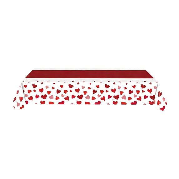 Lilixerw Valentine's Day Love Heart Tablecloth,Reusable Waterproof Table Cover with Heart & Rose Pattern,Pink Red Gradient Romantic Decor for Dining Table,Coffee Table,Party,54x72 Inch