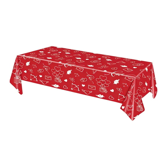 Lilixerw Valentine's Day Love Heart Tablecloth,Reusable Waterproof Table Cover with Heart & Rose Pattern,Pink Red Gradient Romantic Decor for Dining Table,Coffee Table,Party,54x72 Inch