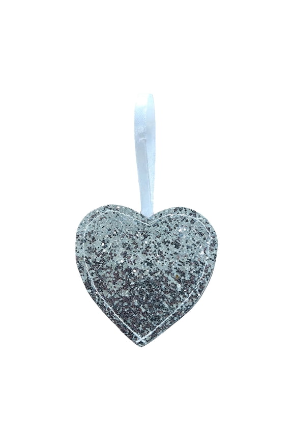 Valentines Day Sparkling Sequin Heart Shaped Pendant,Valentine‘s Day Silver Glitter Hanging Keychain for Bag Charm Decoration,Couple Gifts for Her,3.34In