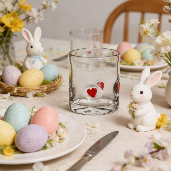 Lilixerw Vintage Embossed Heart Glass Cup,Colorful Dot Design,Easter Spring Kitchen Dining,Gold Rim,Food-Grade Glass,Ideal for Cocktail,Juice,Tea,Perfect for Summer Drinks
