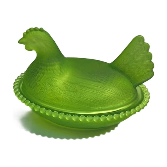 Lilixerw Vintage Glass Hen on Nest Dish with Lid,Farmhouse Chicken Shaped Candy Bowl for Kitchen,Dining Table Decor,Crystal Candy Jar for Snacks,Dessert,Cookies,4.7x3.2x3.1 Inch,Green