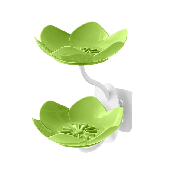 Lilixerw Wall-Mounted Soap Holder,No-Drill Double Layer Drain Rack with Flower Design,Waterproof Bathroom&Kitchen Organizer for Storage,Green