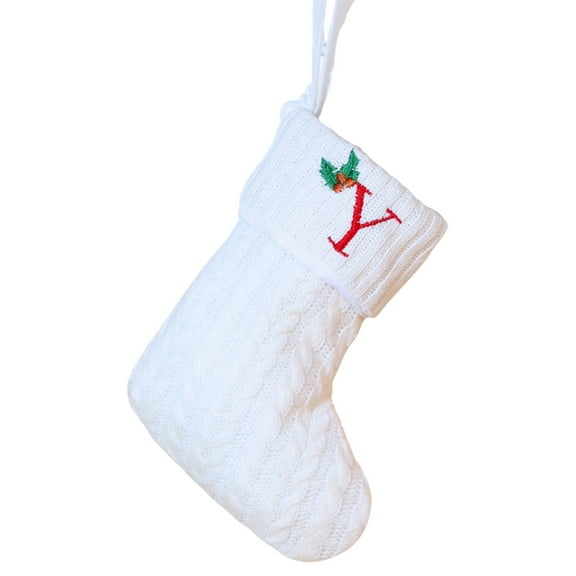 Lilixerw White Christmas Stockings,Embroidered Initial Letter Knit Stockings for Xmas Tree Hanging Decoration,Home Family Fireplace Pendant,Party Decor Gift,Letter Y