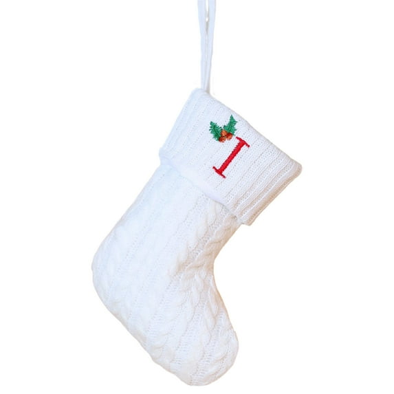 Lilixerw White Christmas Stockings,Embroidered Initial Letter Knit Stockings for Xmas Tree Hanging Decoration,Home Family Fireplace Pendant,Party Decor Gift,Letter I