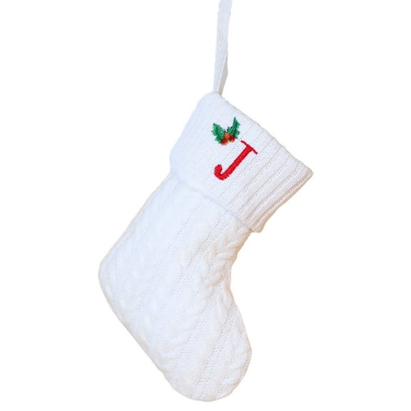 Lilixerw White Christmas Stockings,Embroidered Initial Letter Knit Stockings for Xmas Tree Hanging Decoration,Home Family Fireplace Pendant,Party Decor Gift,Letter J
