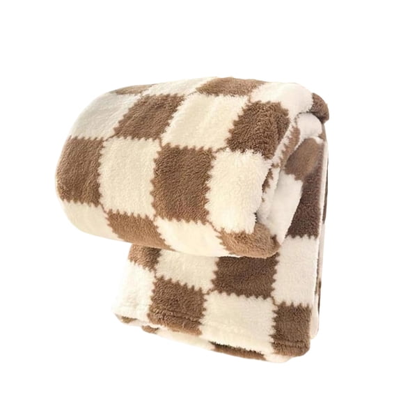 Lilixerw Winter Spring Thick Fleece Blanket with Chessboard Design,Warm Flannel Nap Blanket,Soft Cozy Throw Blanket for Couch Bed Sofa,47x79 Inches,Coffee