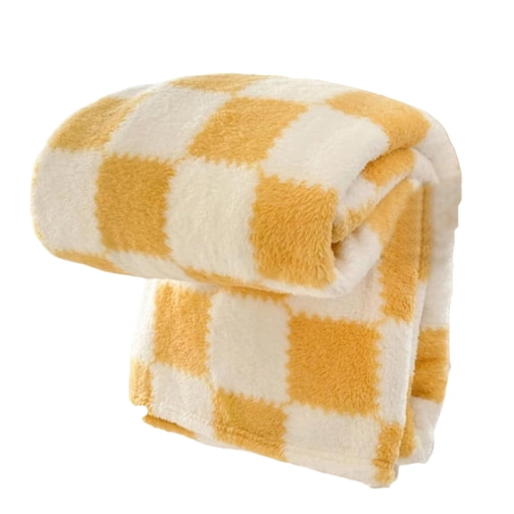 Lilixerw Winter Spring Thick Fleece Blanket with Chessboard Design,Warm Flannel Nap Blanket,Soft Cozy Throw Blanket for Couch Bed Sofa,47x79 Inches,Yellow
