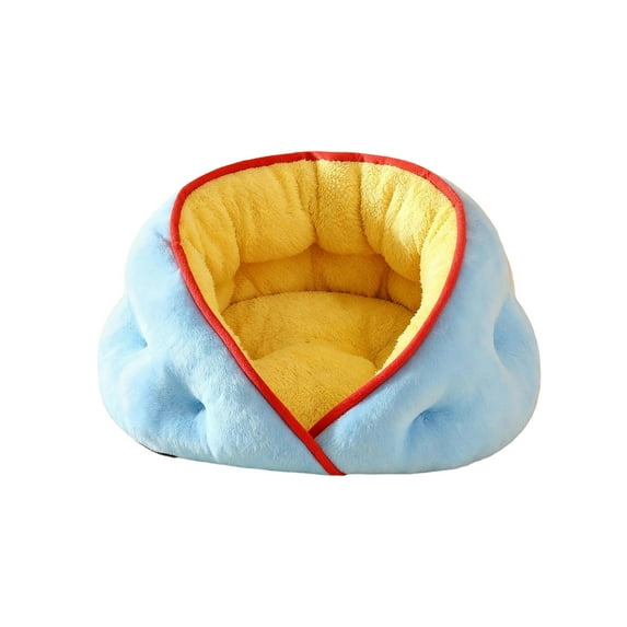 Lilixerw Winter Spring Warm Cozy Pet Bed,Reversible Cuddler Cat Bed and Small Dog Bed with Removable Washable Cover,Enclosed Hooded House for Indoor Comfort,Blue,18.9x17.7 Inches
