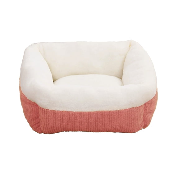 Lilixerw Winter Square Cat Bed for Small Dogs,16.92 Inch Fluffy & Warm Pet Bed Mat with Bolstered Walls,Non-Slip Base & Removable Cushion,Calming Soft Pet Nest,Pink