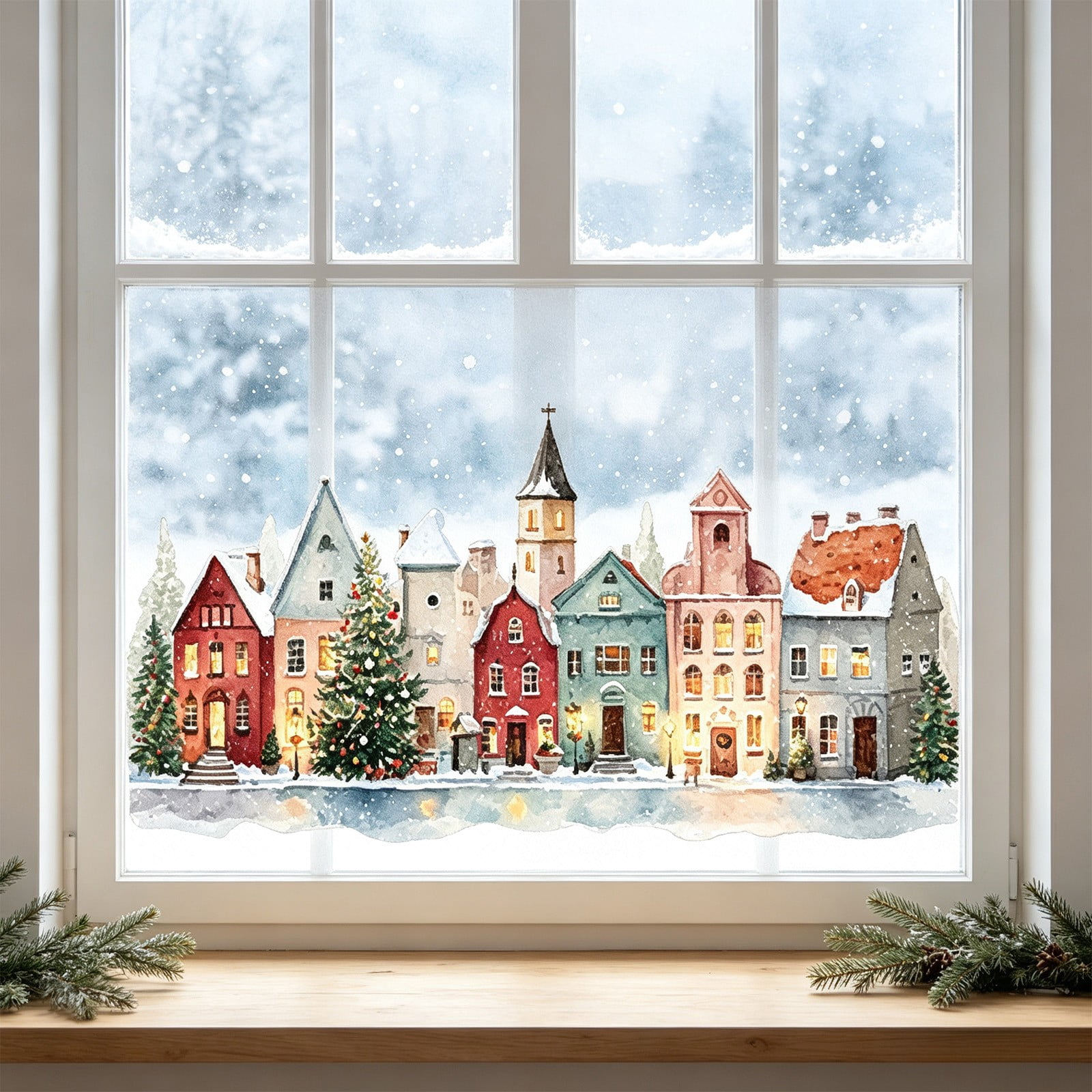 Lilixerw Winter Village Street Window Cling Decoration, Festive Holiday ...