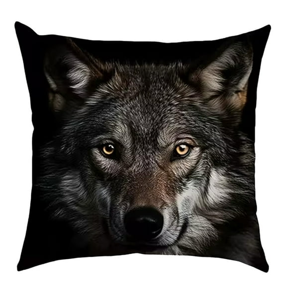 Lilixerw Wolf Animal Print Linen Pillow Cover 18x18 Inch,with Zipper,Animal Decorative Cushion Cover for Sofa Living Room Bed,Black