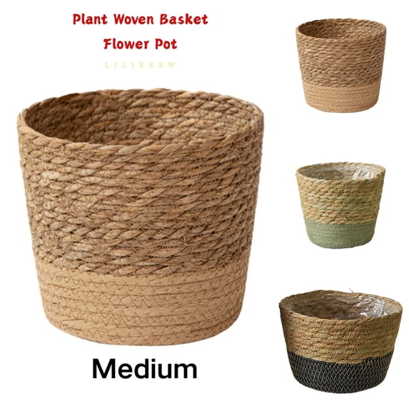 Lilixerw Woven Planter Basket, Brown Medium 6.88x4.72x5.51 inch Flower Pot Cover, Storage Basket for Indoor Outdoor Office Balcony Home Decoration