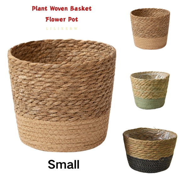 Lilixerw Woven Planter Basket, Brown Small 6.1x4.33x4.13 inch Flower Pot Cover for Floral, Storage Basket for Indoor Outdoor Desk Shelf Decoration