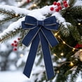 thumbnail image 1 of Lilixerw Woven Ribbon Christmas Bow, Navy Blue Multi Loop Bow With Metallic Edge Trim, 5.11x7.08 Inch, for Tree Wreath Door Stair Mantel Decoration, 1 of 6