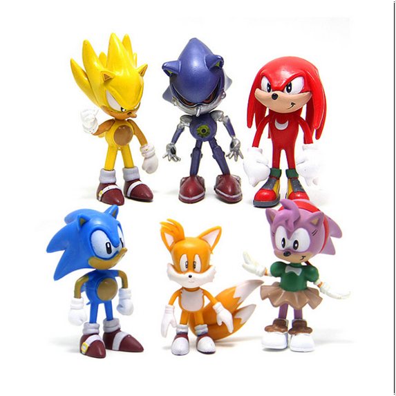 6Pcs Sonic Toys Cartoon Figure Toys for Boys 6-8, Multi color Animated Film Shape Garage Kits