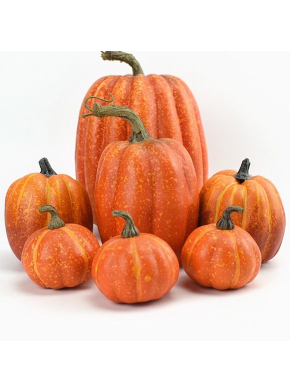 Liliz 7Pcs Halloween Orange Simulation Foam Artificial Pumpkin, Model Craft Fall Decoration