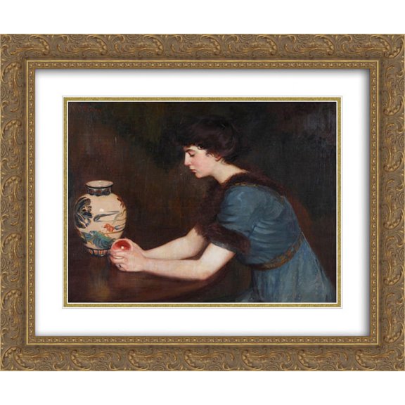 Lilla Cabot Perry 2x Matted 24x20 Gold Ornate Framed Art Print 'At the Window (also known as Portrait of Julia Sullivan Lynch) '